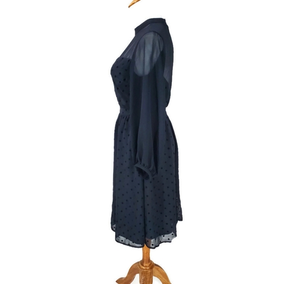 ModCloth Black Sheer Polka Dot Wednesday Adams Whimsy Goth Sweetheart Dress XS - Picture 4 of 11